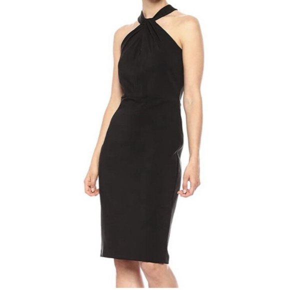 Just Taylor Dress Size‎ 4 Black Twist Halter Neck Party Cocktail Sheath Zip Back - Picture 1 of 12